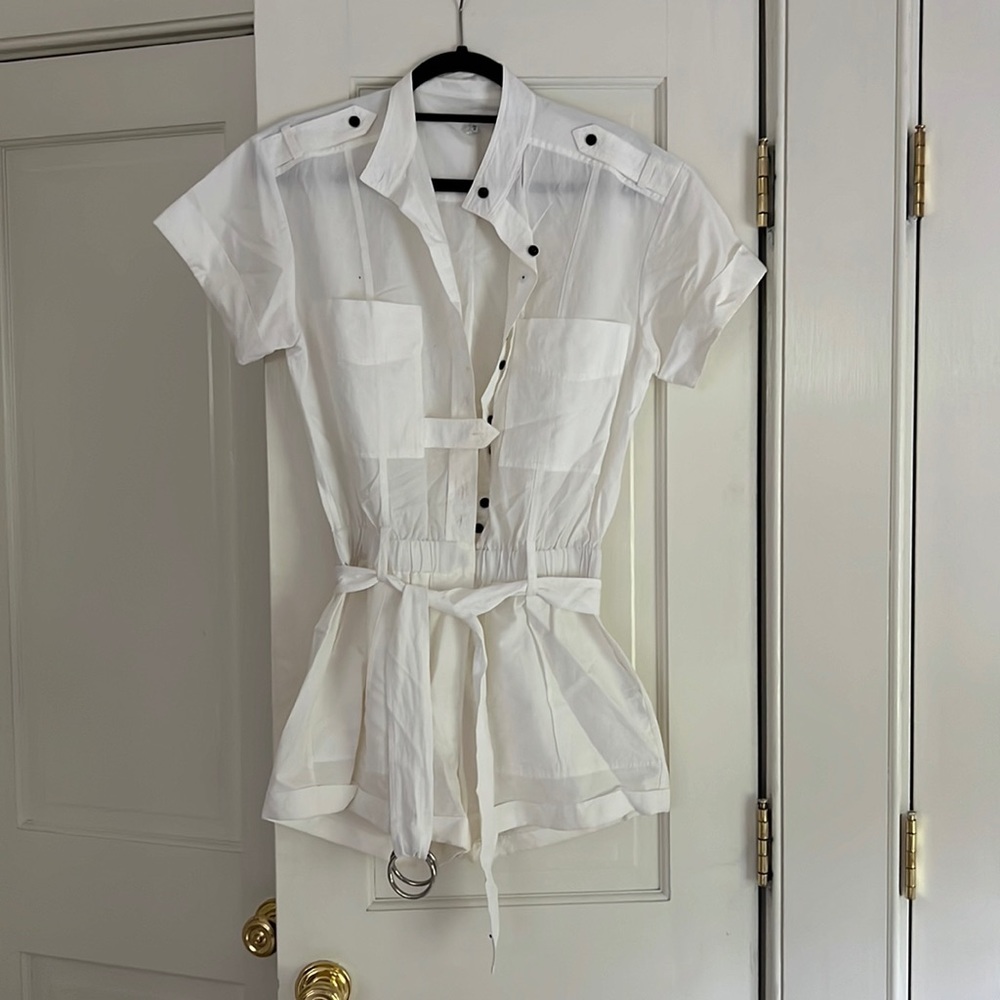 Frame linen white romper with belted waist